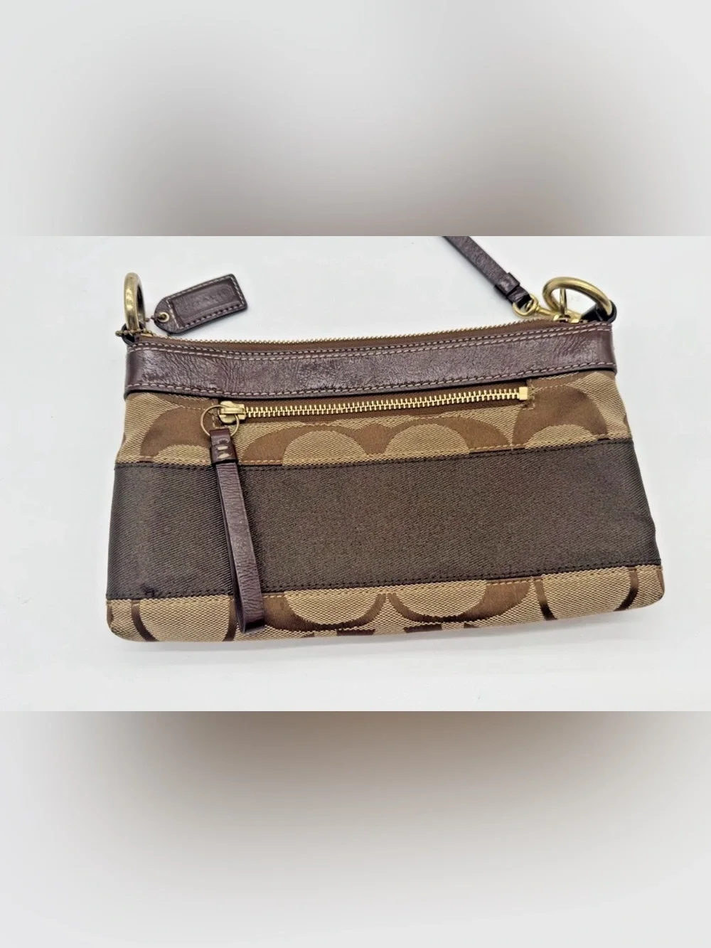 Coach Signature Brown Canvas Wristlet